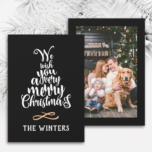 Black  White Christmas Tree Lettering Photo Holiday Card