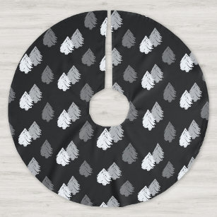 Black White Christmas Tree Pattern Brushed Polyester Tree Skirt
