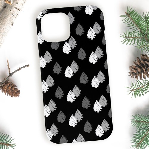 Black White Christmas Tree Pattern iPhone 15 Case