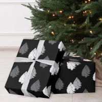 Elegant Black White Christmas Tree Pattern Gift Wrapping Paper Sheets, Zazzle