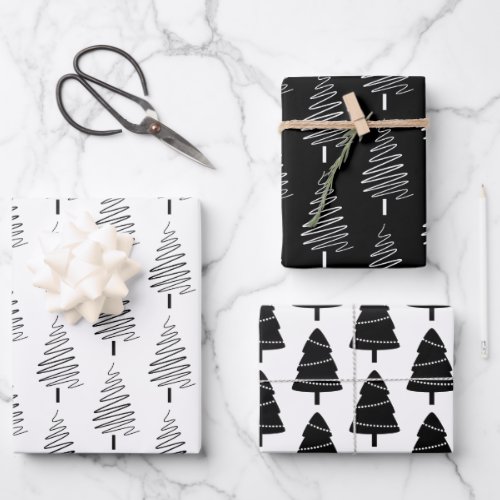 Black  White Christmas Tree Pattern  Wrapping Paper Sheets