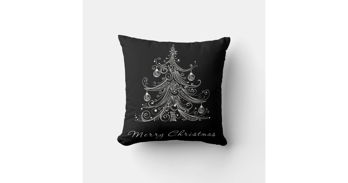 Black & White Christmas Tree Pillow Zazzle