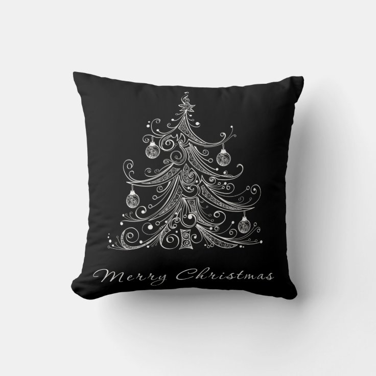 Black & White Christmas Tree Pillow | Zazzle