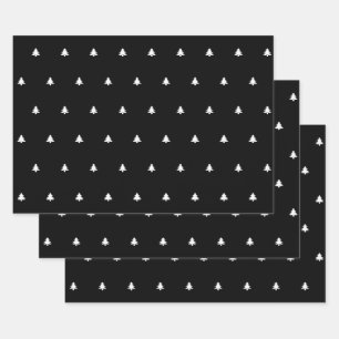 Black/White Christmas Tree Simple Icon Pattern Wrapping Paper Sheets