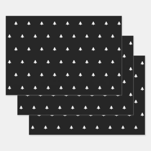 BlackWhite Christmas Tree Simple Icon Pattern Wrapping Paper Sheets