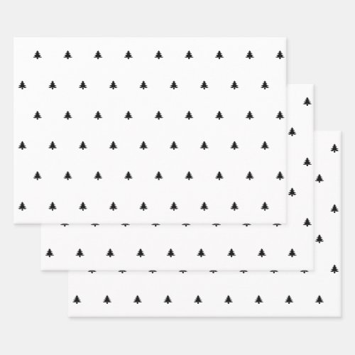 BlackWhite Christmas Tree Simple Icon Pattern Wrapping Paper Sheets