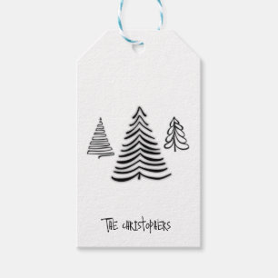 Black & White Christmas Trees Minimal Gift Tag