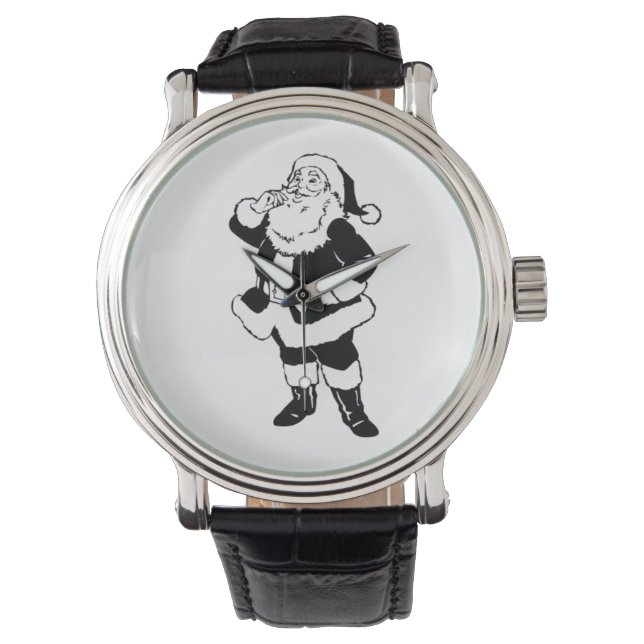 Black & White Christmas Vintage Santa Claus Watch (Front)