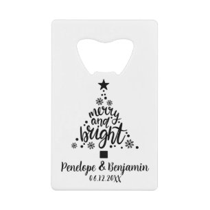 Black & White Christmas Wedding Thank You Favors Credit Card Bottle Opener