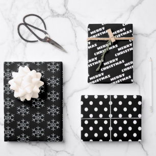 Black White Christmas Wrapping Paper Sheets