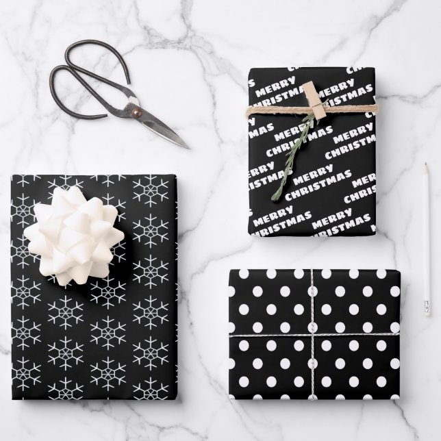 Black | White | Christmas Wrapping Paper Sheets (Front)