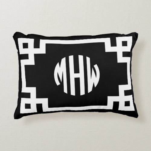 Black White Circle Monogram Greek Key DIY BG Accent Pillow