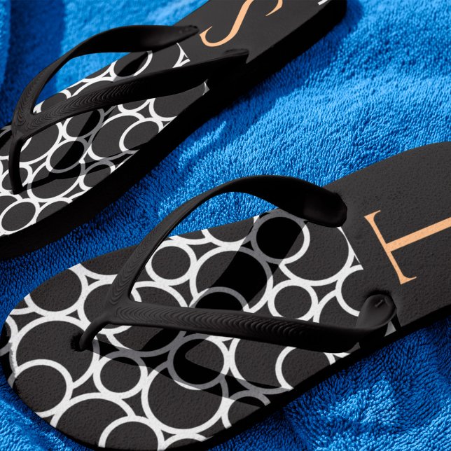 Black & White Circle Pattern with Monogram Flip Flops (Creator Uploaded)