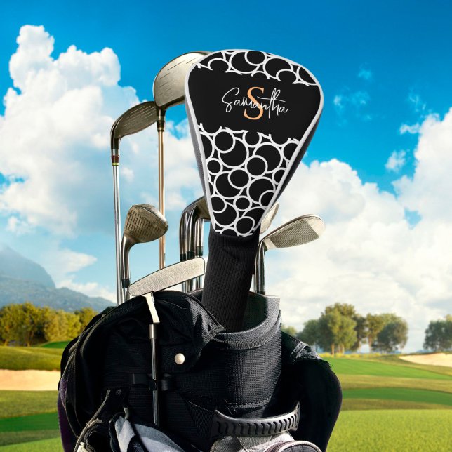 Black & White Circle Pattern with Monogram Golf Head Cover (Creator Uploaded)