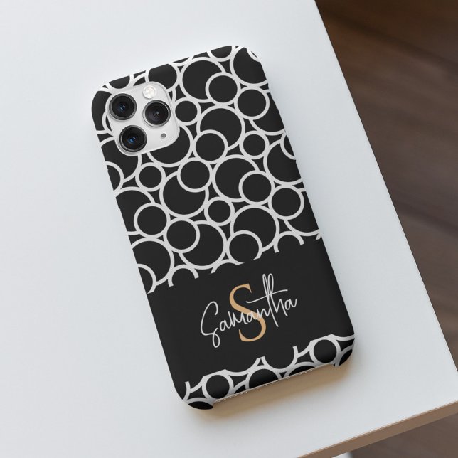 Black & White Circle Pattern with Monogram Iphone Case (Creator Uploaded)