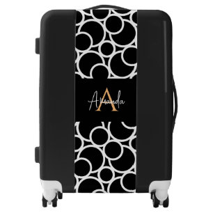 Black & White Circle Pattern with Monogram Luggage