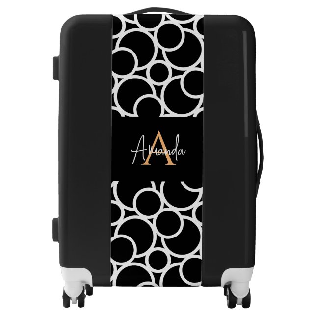 Black & White Circle Pattern with Monogram  Luggage (Front)