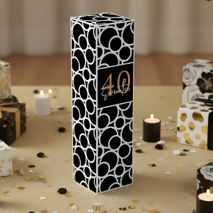 Black & White Circle Pattern with Name and Year Wine Box