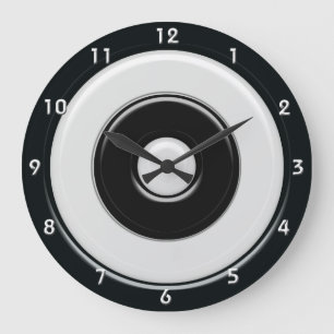 Black & White Circles & Bullseye with numbers Large Clock