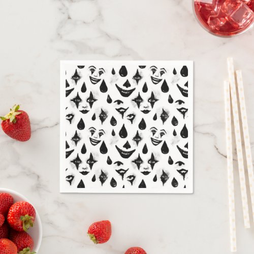 Black White Circus Clown Faces Halloween Fun Napkins