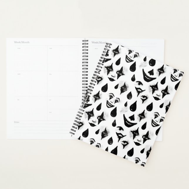 Black White Circus Clown Faces Planner (Display)