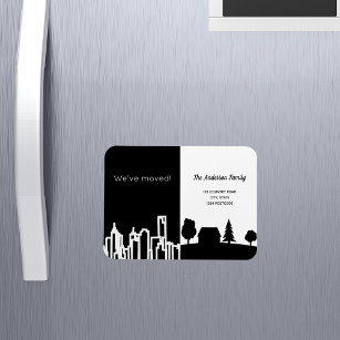 Black white city country we moved annoucement magnet