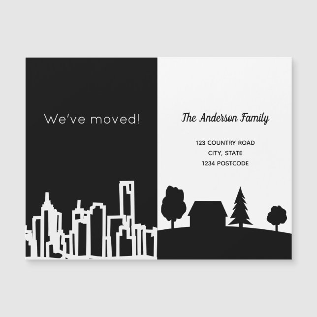 Black white city country we moved announcement (Front)