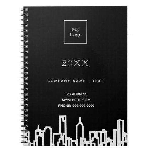 Black white city skyline modern business logo  notebook