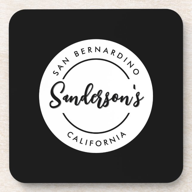 Black White City Town Place Location Name Circle  Beverage Coaster (Front)