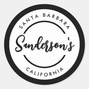 Black White City Town Place Location Name Circle Classic Round Sticker