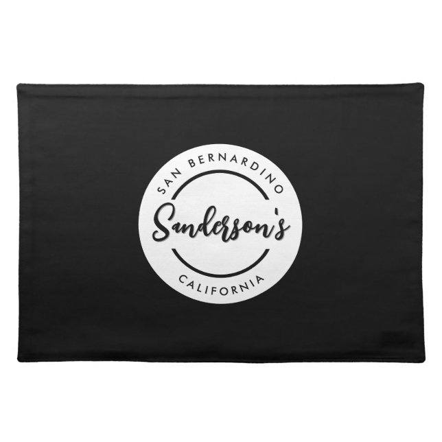 Black White City Town Place Location Name Circle  Cloth Placemat (Front)