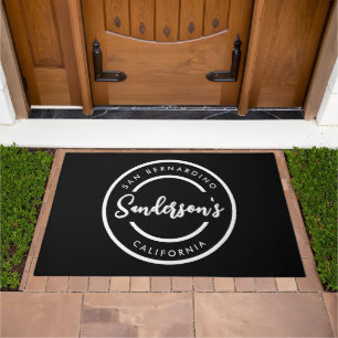 Black White City Town Place Location Name Circle Doormat
