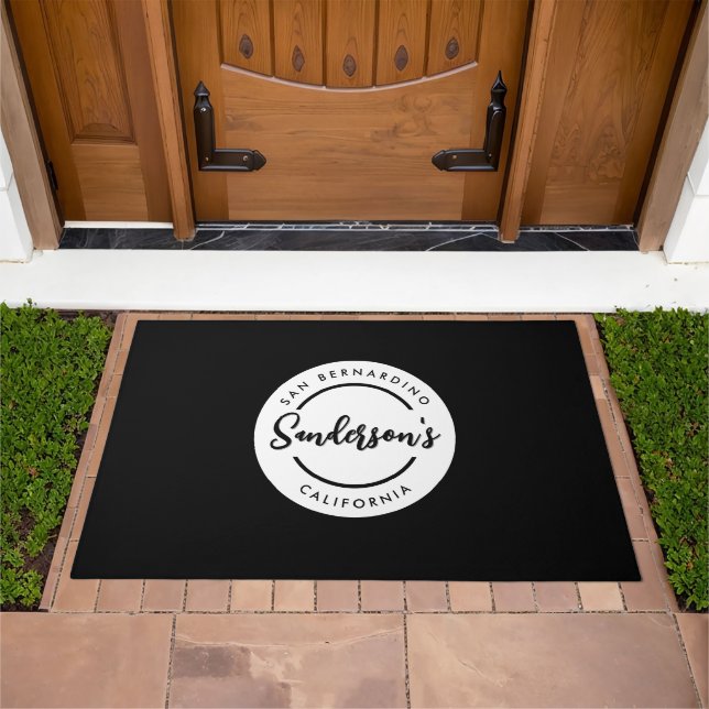 Black White City Town Place Location Name Circle  Doormat (Outdoor)