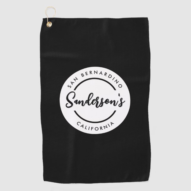 Black White City Town Place Location Name Circle  Golf Towel (Front)