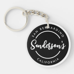 Black White City Town Place Location Name Circle Keychain