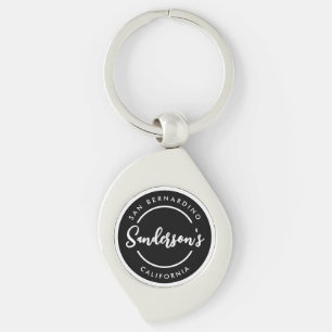 Black White City Town Place Location Name Circle Keychain