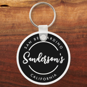 Black White City Town Place Location Name Circle Keychain