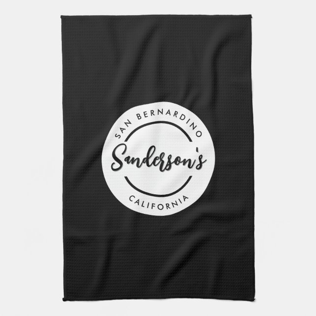 Black White City Town Place Location Name Circle  Kitchen Towel (Vertical)