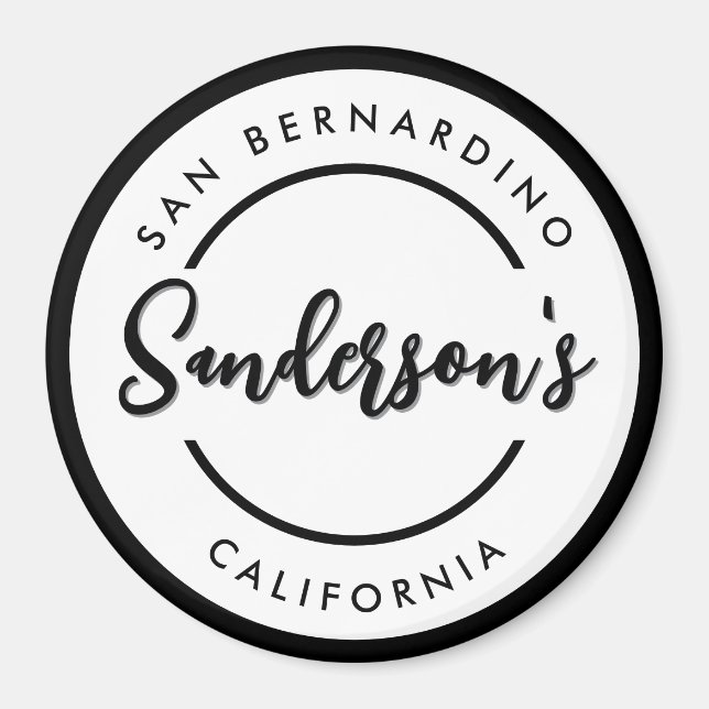 Black White City Town Place Location Name Circle  Magnet (Front)