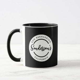 Black White City Town Place Location Name Circle Mug