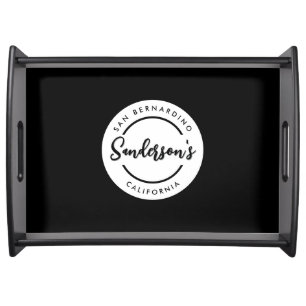 Black White City Town Place Location Name Circle  Serving Tray