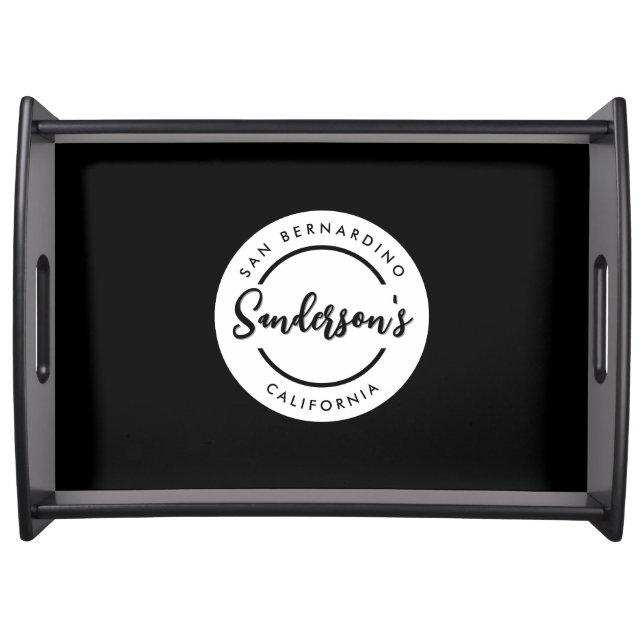Black White City Town Place Location Name Circle  Serving Tray (Front)
