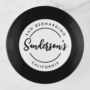 Black White City Town Place Location Name Circle Trinket Tray