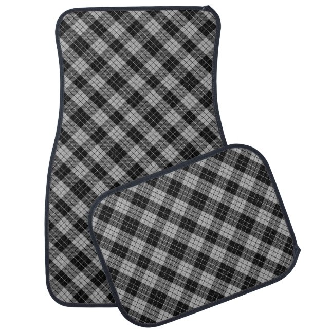Black White Clan Scottish Tartan Plaid checkered Car Floor Mat (Set)