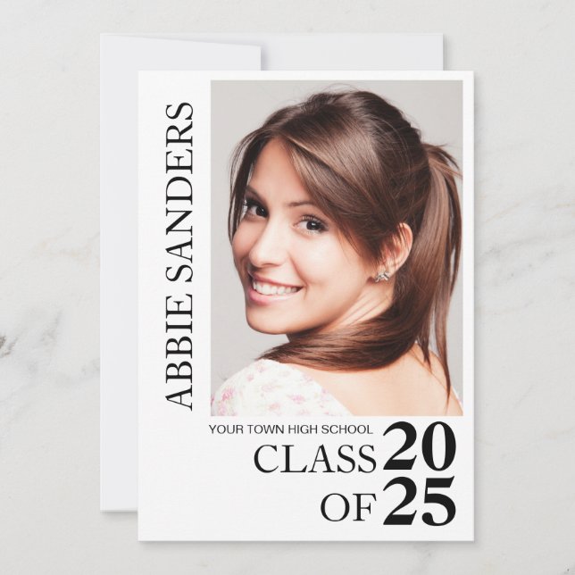 Black White Class 2025 Graduation Photo  Invitation (Front)