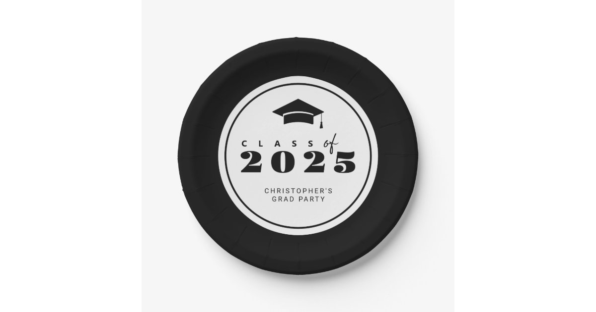 Black White Class of 2025 Graduation Paper Plates | Zazzle