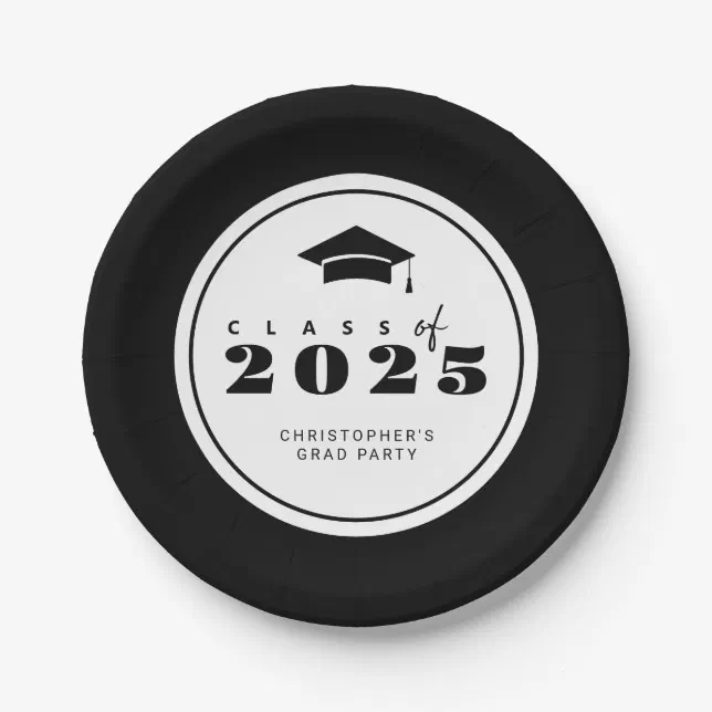 Black White Class of 2025 Graduation Paper Plates | Zazzle