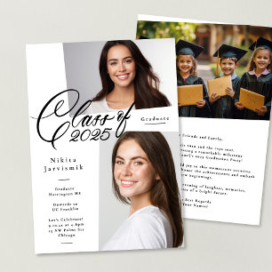 Black & White Class of 2025 Photo Graduation Party Invitation