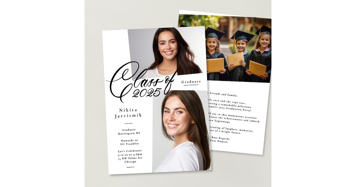 Black & White Class of 2025 Photo Graduation Party Invitation | Zazzle