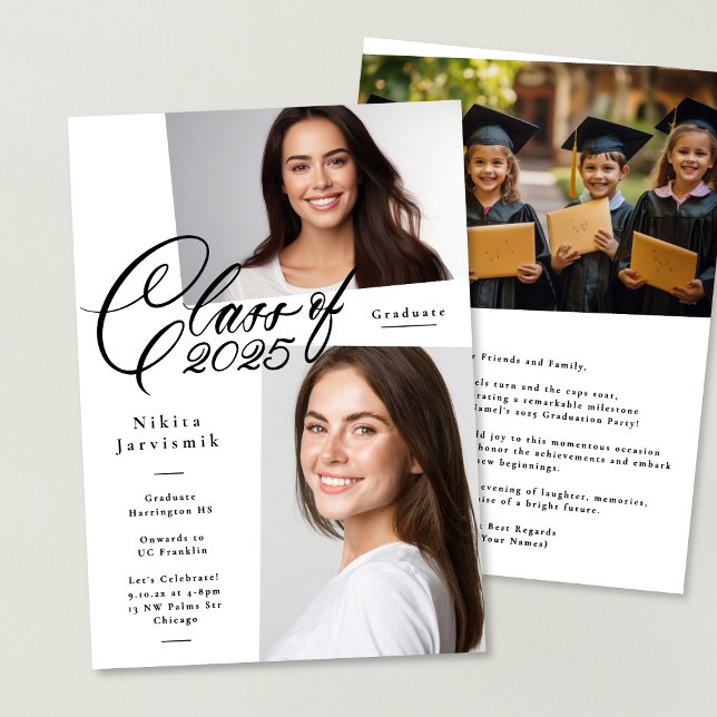 Black & White Class of 2025 Photo Graduation Party Invitation (Creator Uploaded)
